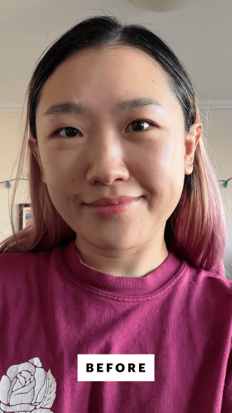 Han before applying the Supergoop Dewscreen Hydrating Primer SPF 50